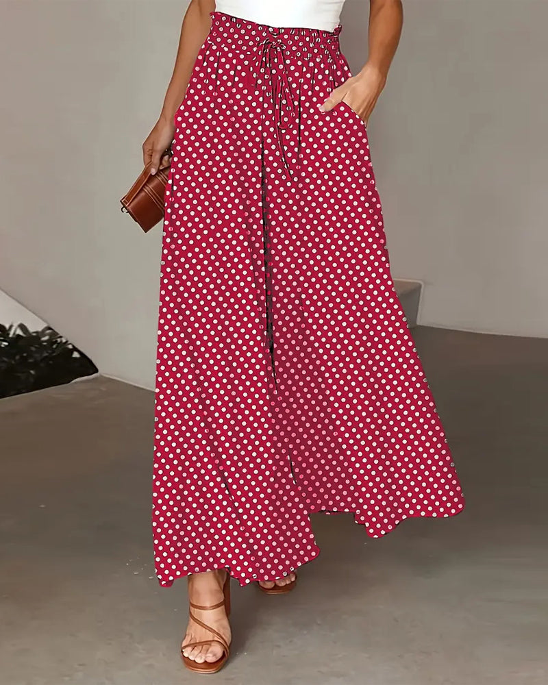 Pantalon Imprimé Pois Long