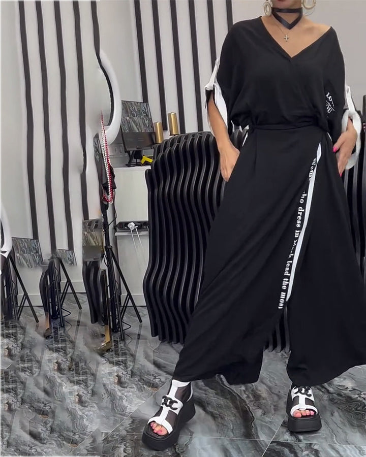Costume Col V Irrégulier Pantalon Ample