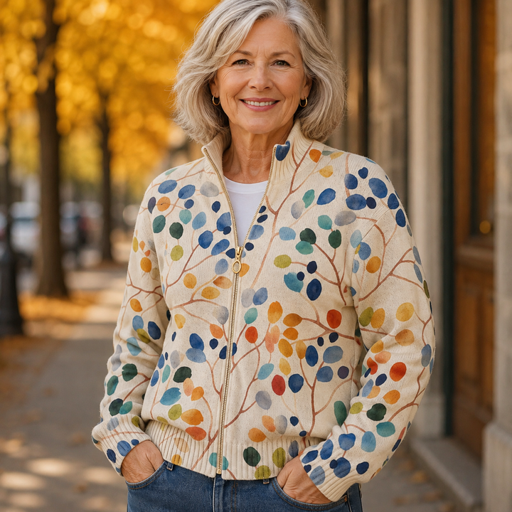 Cardigan zippé à motifs botaniques