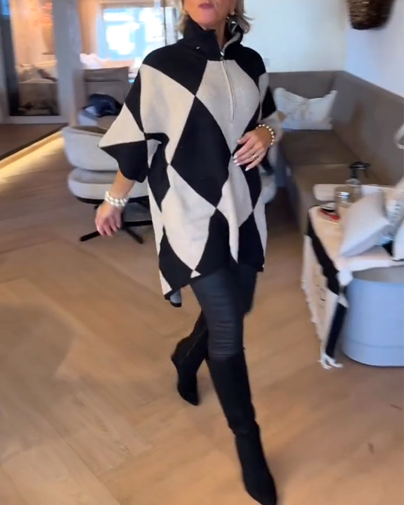 Pull Col Montant Argyle Irrégulier