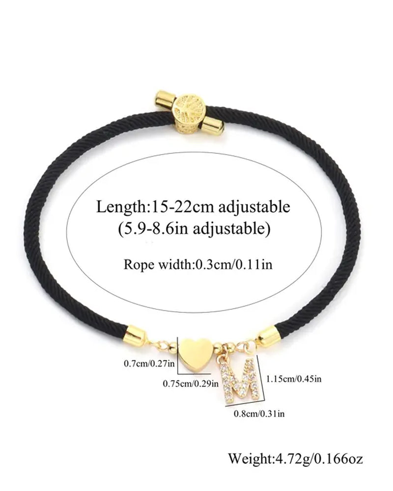 Cœur Initial Charme Lien Branché Bracelet