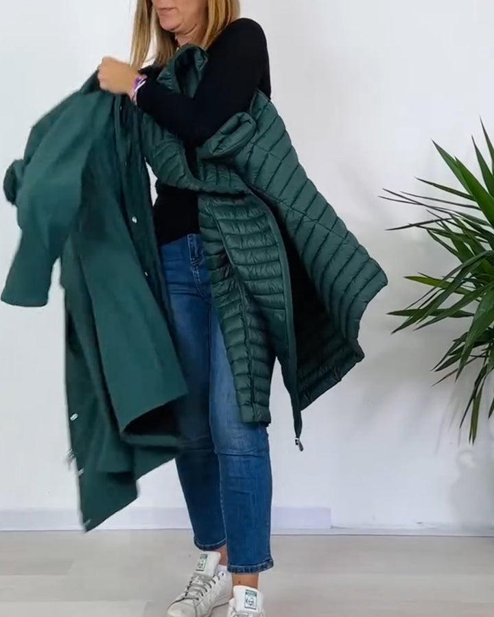 Manteau tendance de couleur unie avec fermeture éclair et bouton amovible