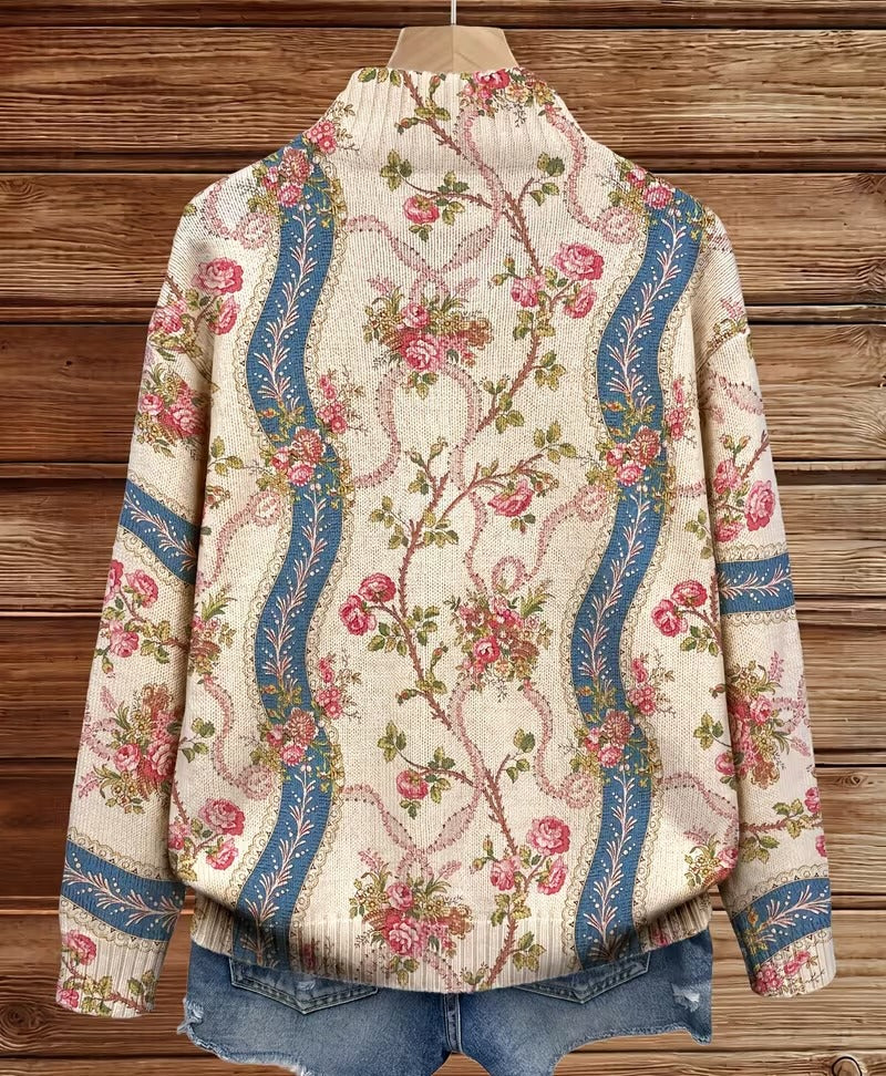 Cardigan zippé à ruban de roses grimpantes