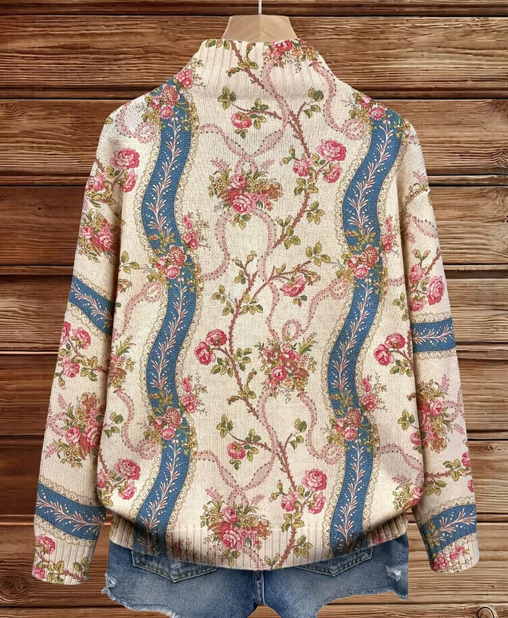 Cardigan zippé à ruban de roses grimpantes