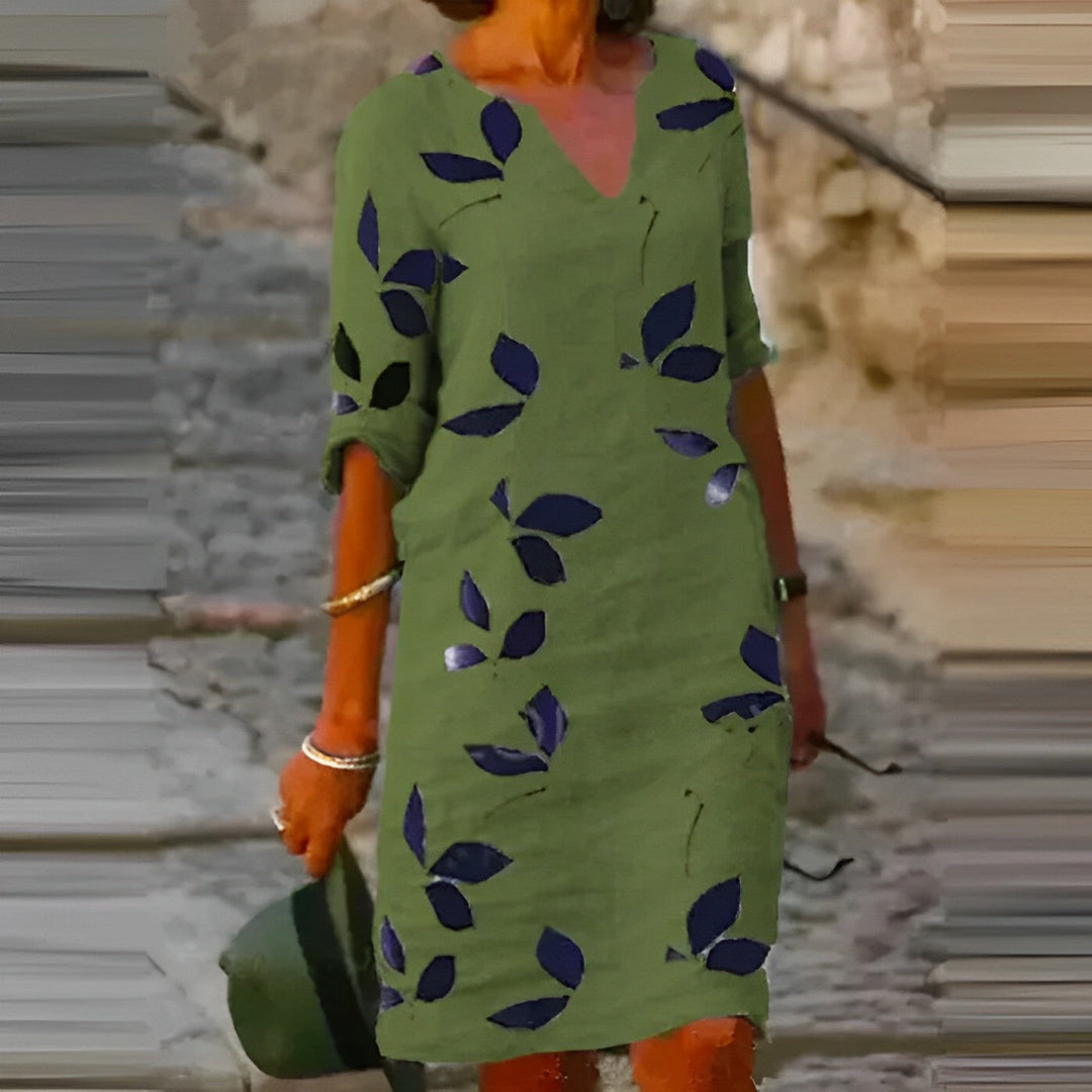 Lyla | Robe d'Été à Imprimé Feuilles avec Tombé Élégant pour Femme