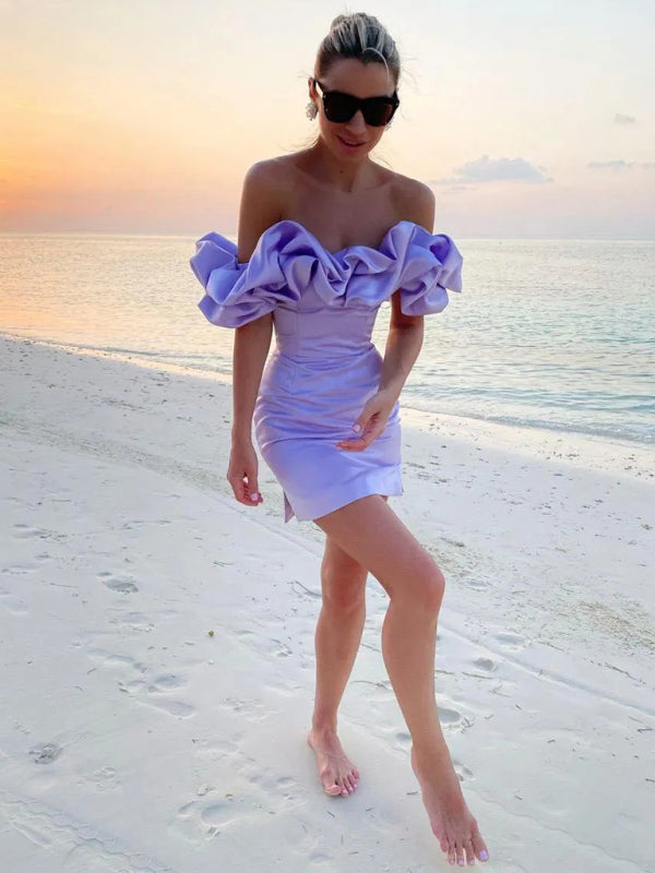 Asia | Robe à épaules dénudées avec encolure à volants et silhouette fluide pour femme