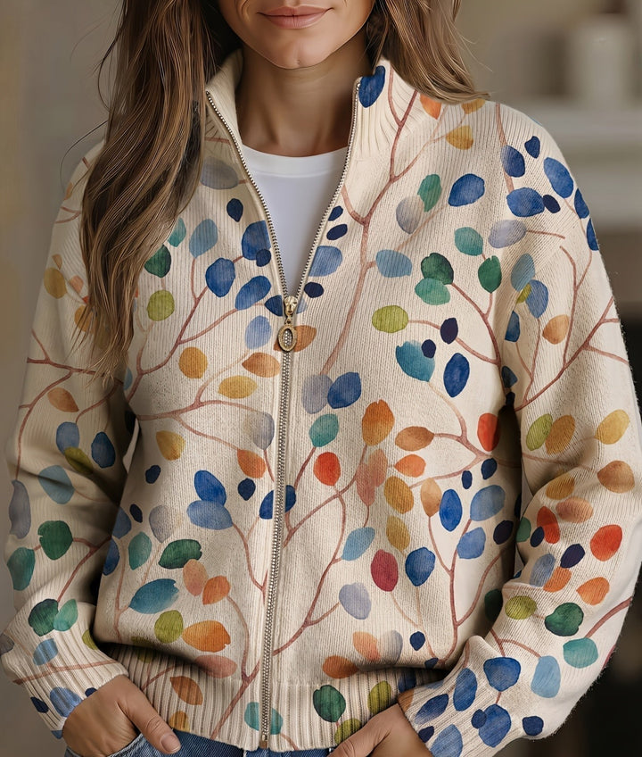 Cardigan zippé à motifs botaniques