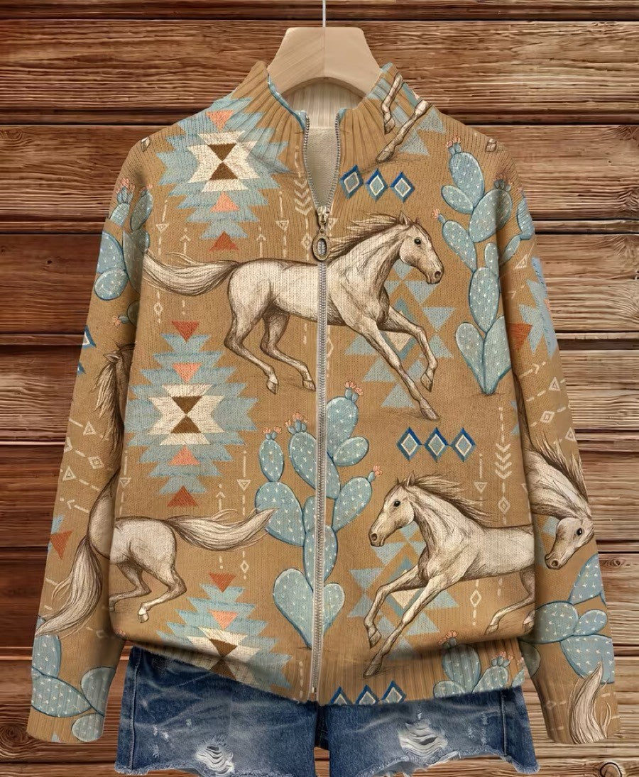 Cardigan zippé en cheval des déserts et cactus