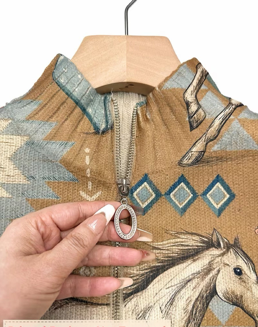 Cardigan zippé en cheval des déserts et cactus