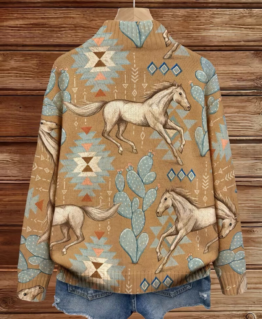 Cardigan zippé en cheval des déserts et cactus