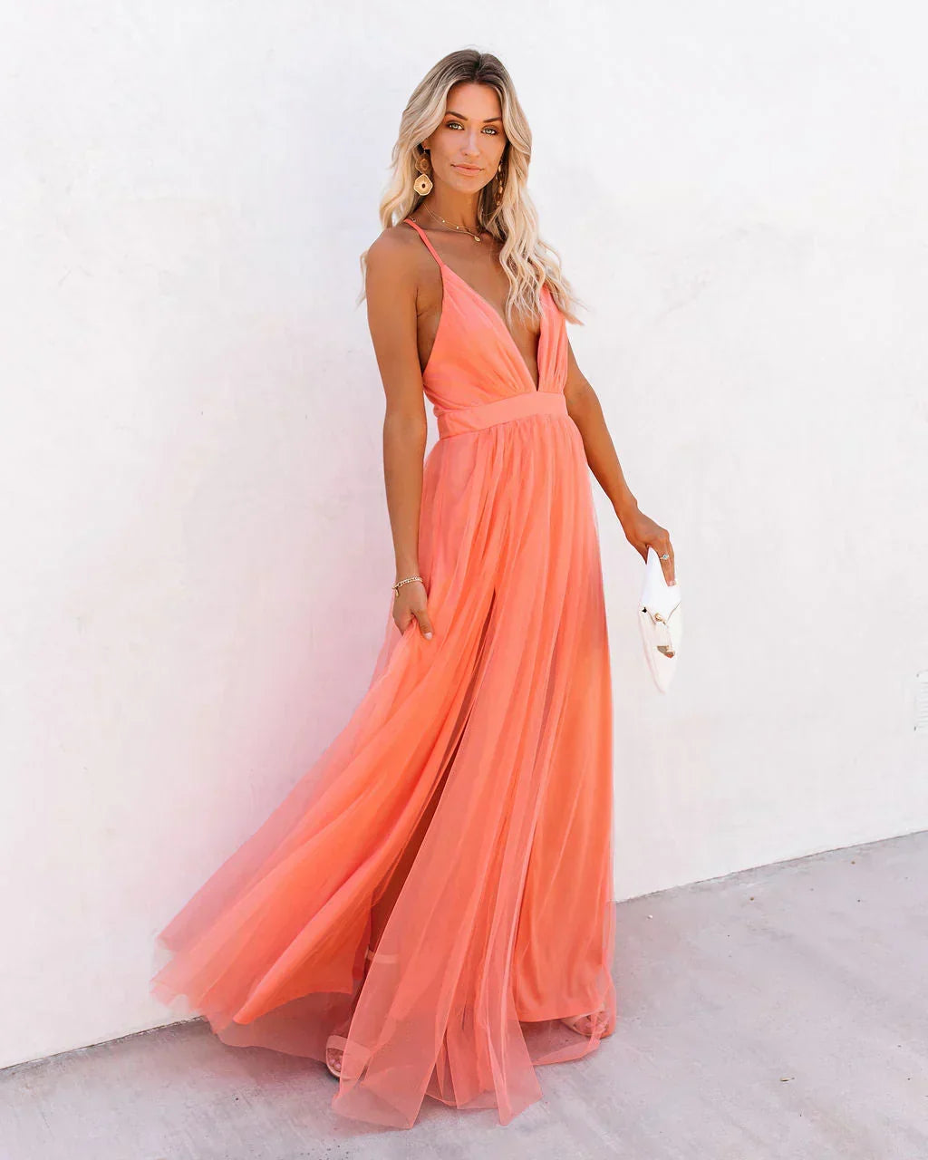 Matrona | Élégante robe orange à bretelles pour femmes