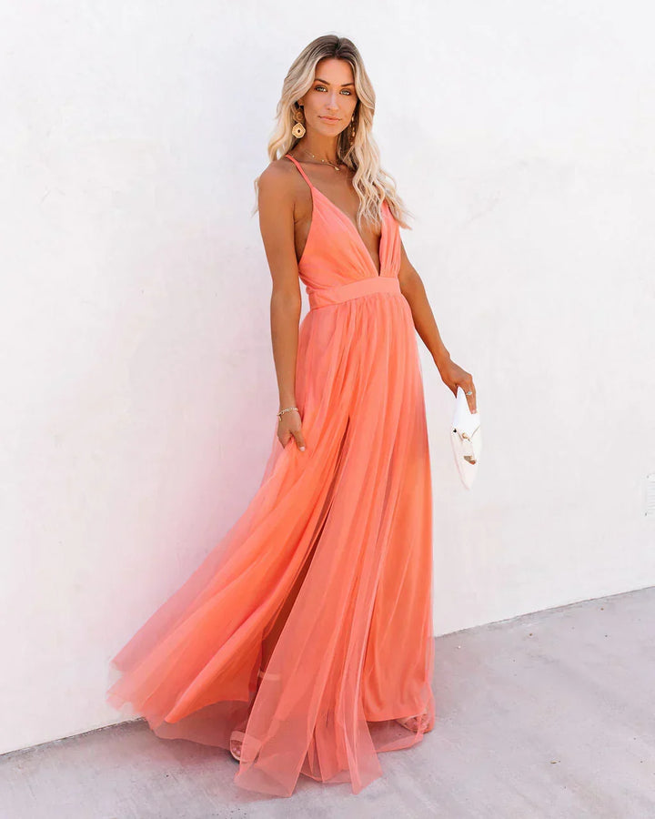 Matrona | Élégante robe orange à bretelles pour femmes