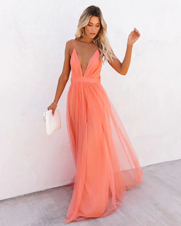 Matrona | Élégante robe orange à bretelles pour femmes